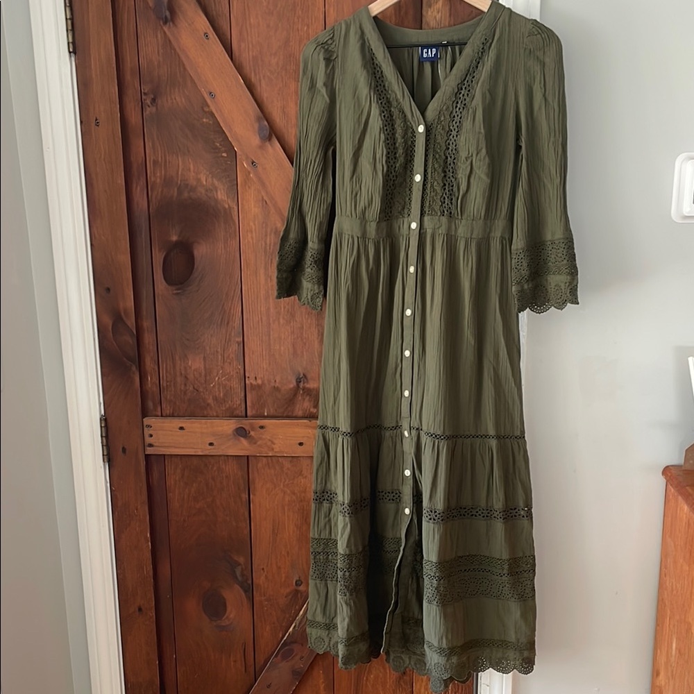 GAP Olive Green Lace-Trimmed Women's Dress